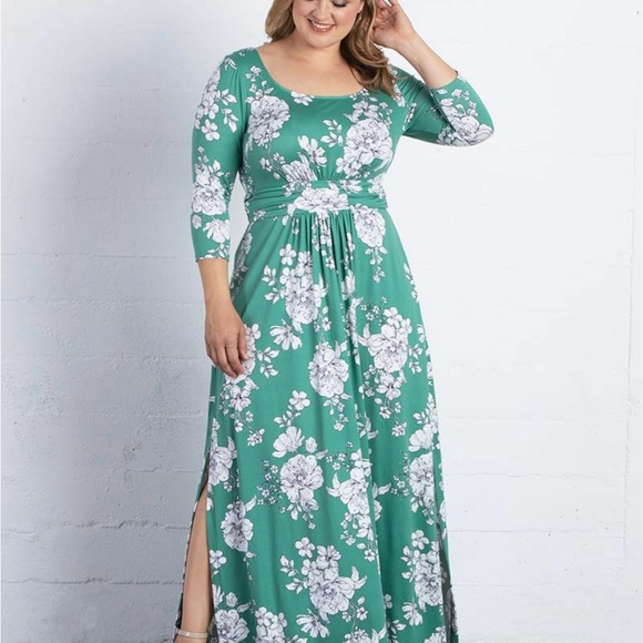 Kiyonna Maya Maxi Dress - Green & White Floral Print. Soft and Stretchy. Size 4X - Picture 5 of 15